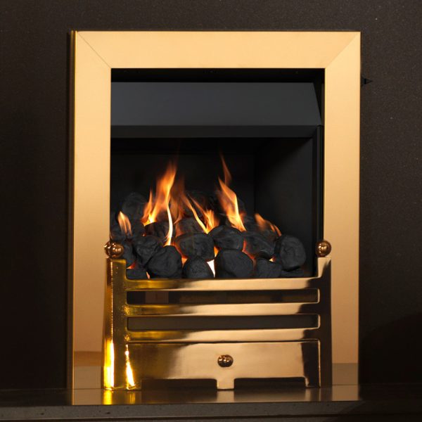 Valor Allure Bauhaus full depth convector gas fire in brass