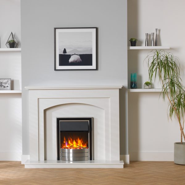 Dimplex-Skeldon electric fire in brushed chrome and black