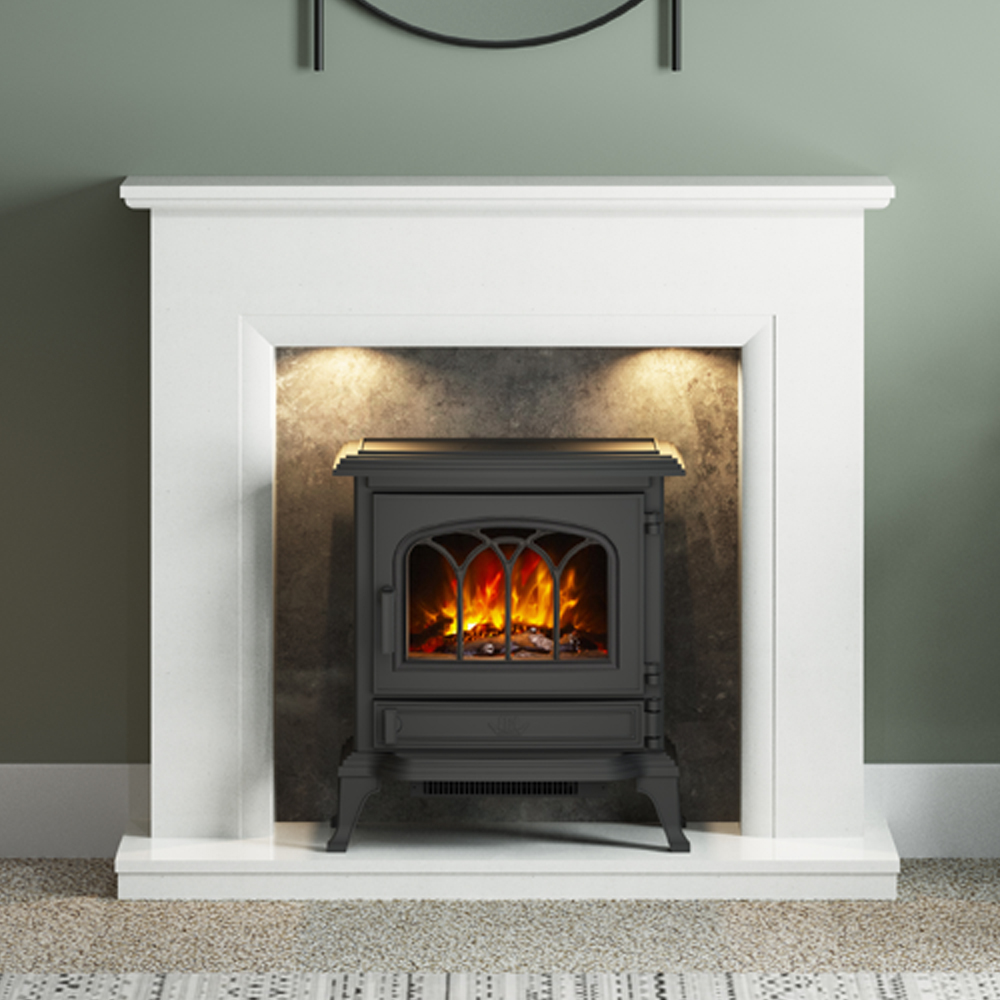 Elgin & Hall Holton inglenook in white marble with black slate effect