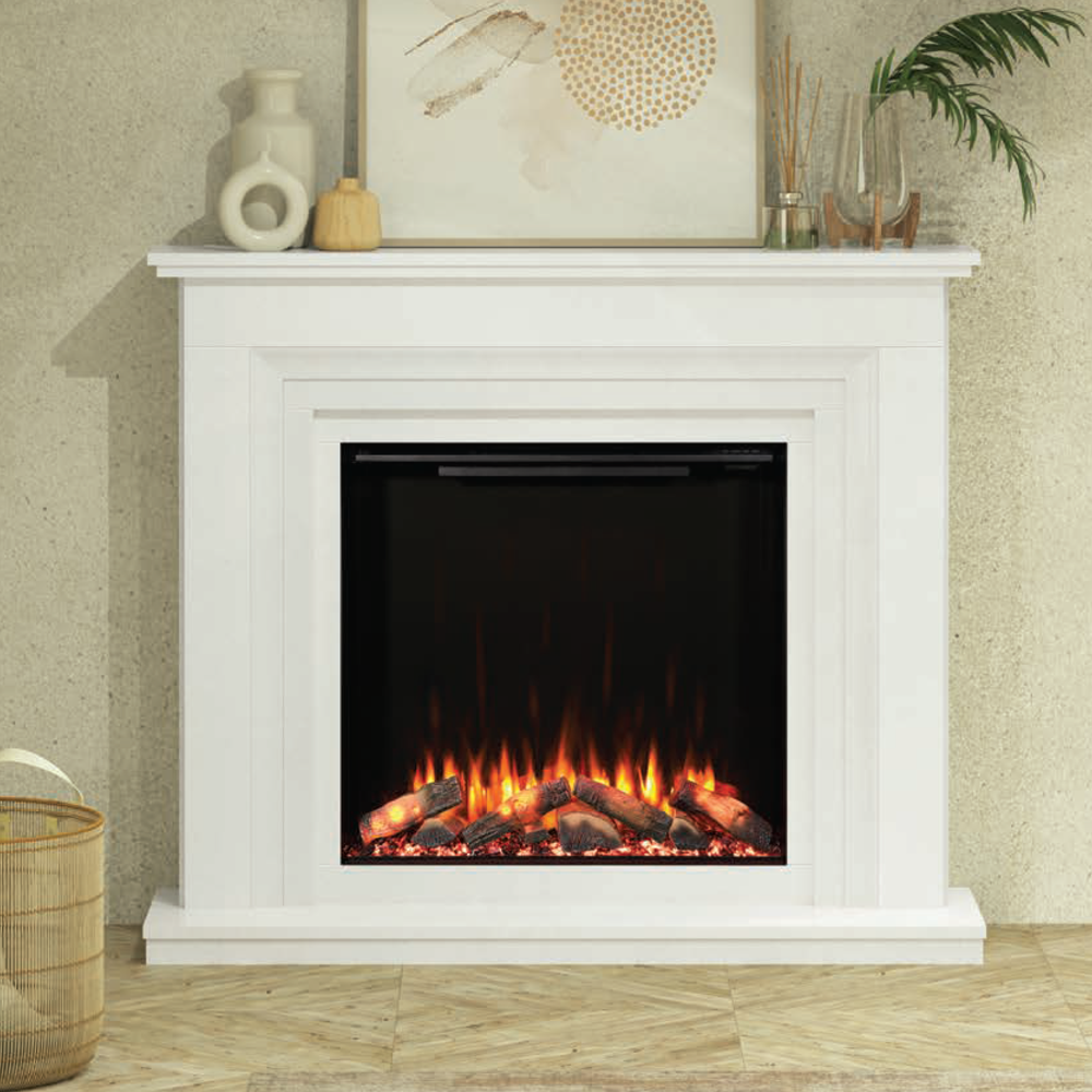 Diamond Fireplaces Calla electric suite in white marble with IQFX-750P electric fire