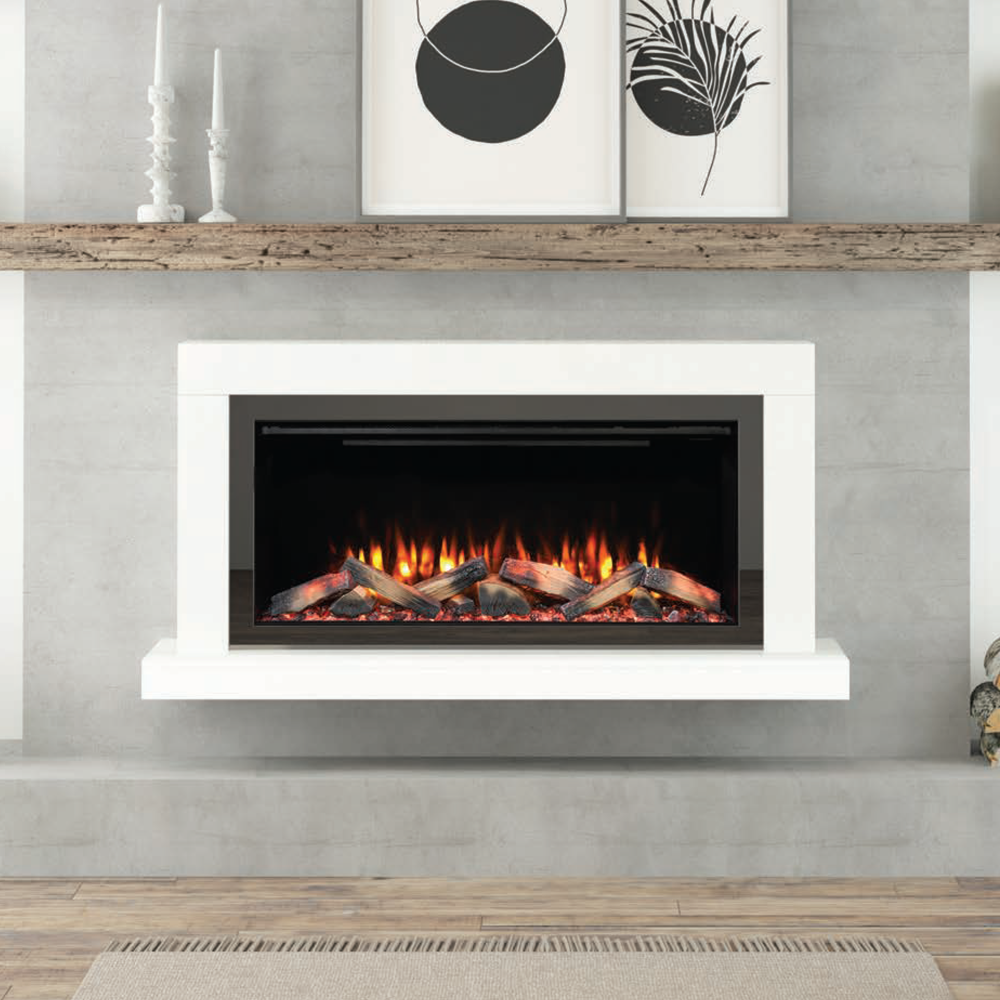 Diamond Fireplaces Maple electric suite in white marble with black nickel trim