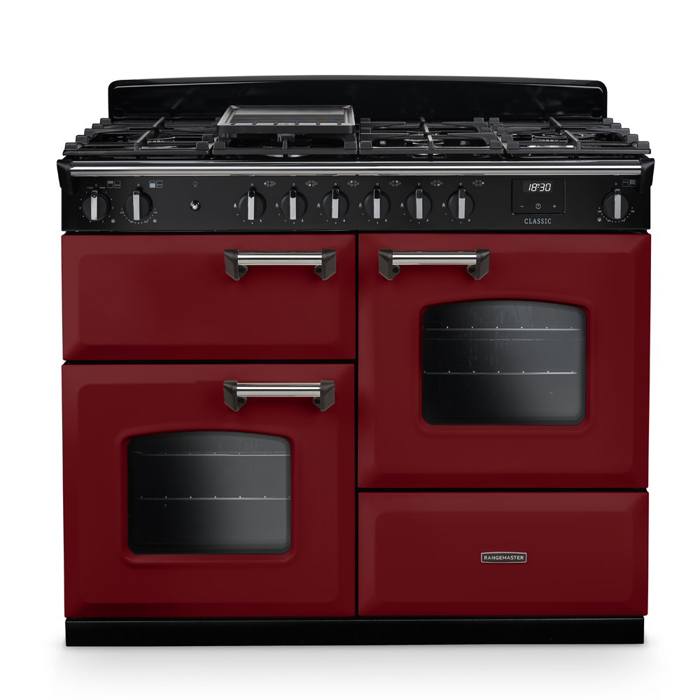 Rangemaster Classic 110 Dual Fuel range cooker in bordeaux finish